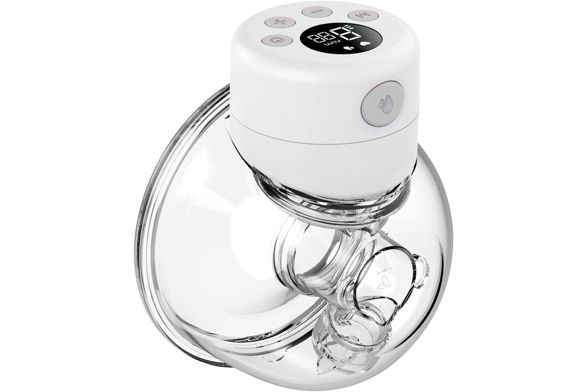 Top view of electric breast pump with milk container