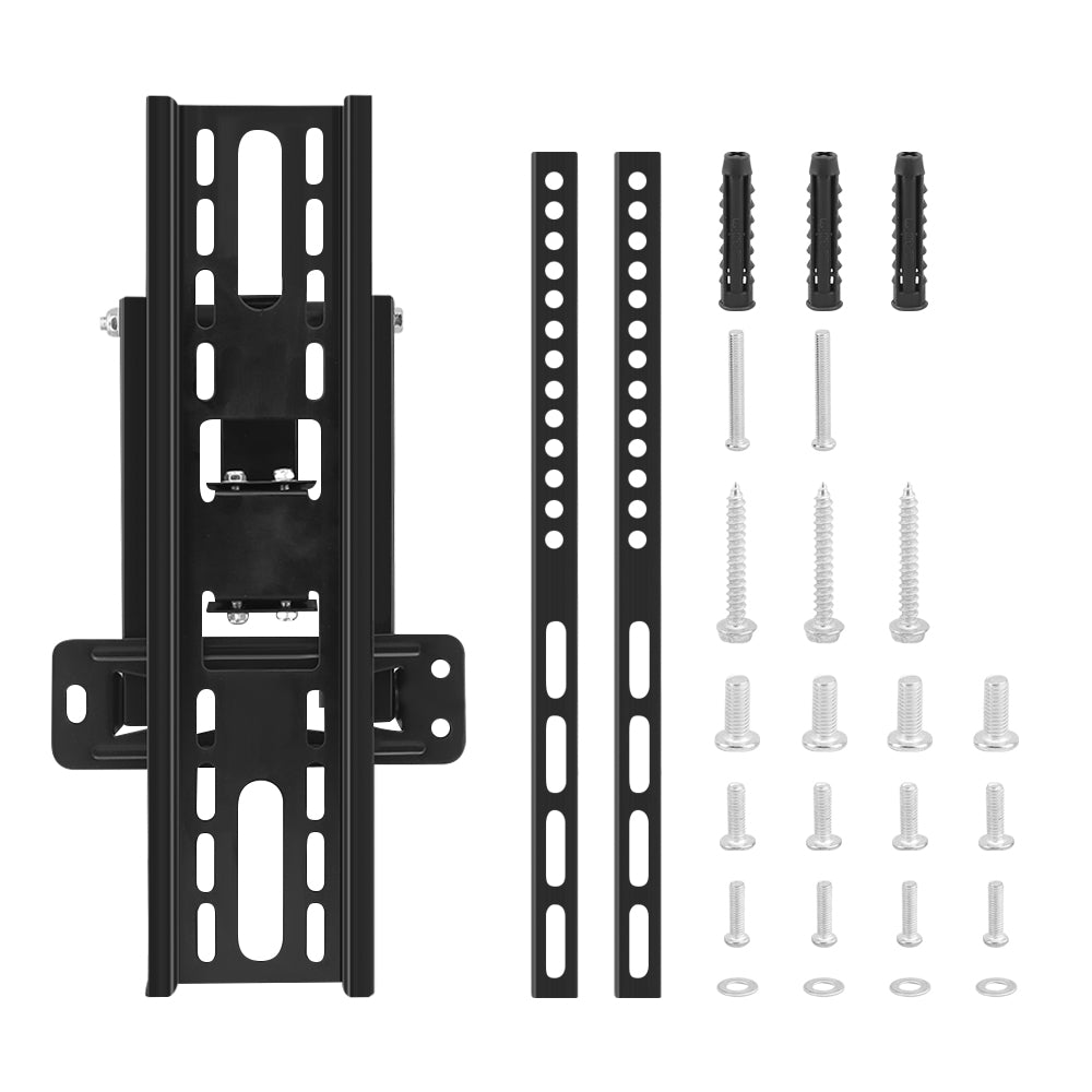 Black iron TV wall mount bracket swivel mechanism detail