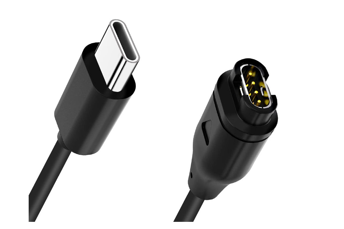 Side view of Garmin watch charging cable showing 1m length