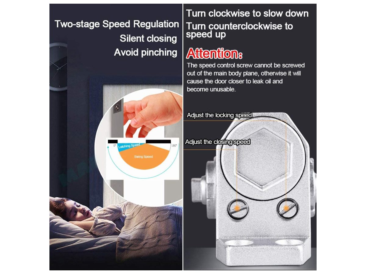 Automatic door closer reversible demonstrating smooth closing action
