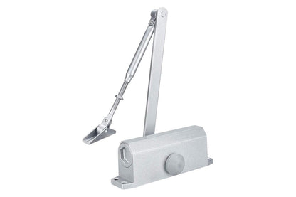 Side view of automatic door closer reversible with adjustable arm