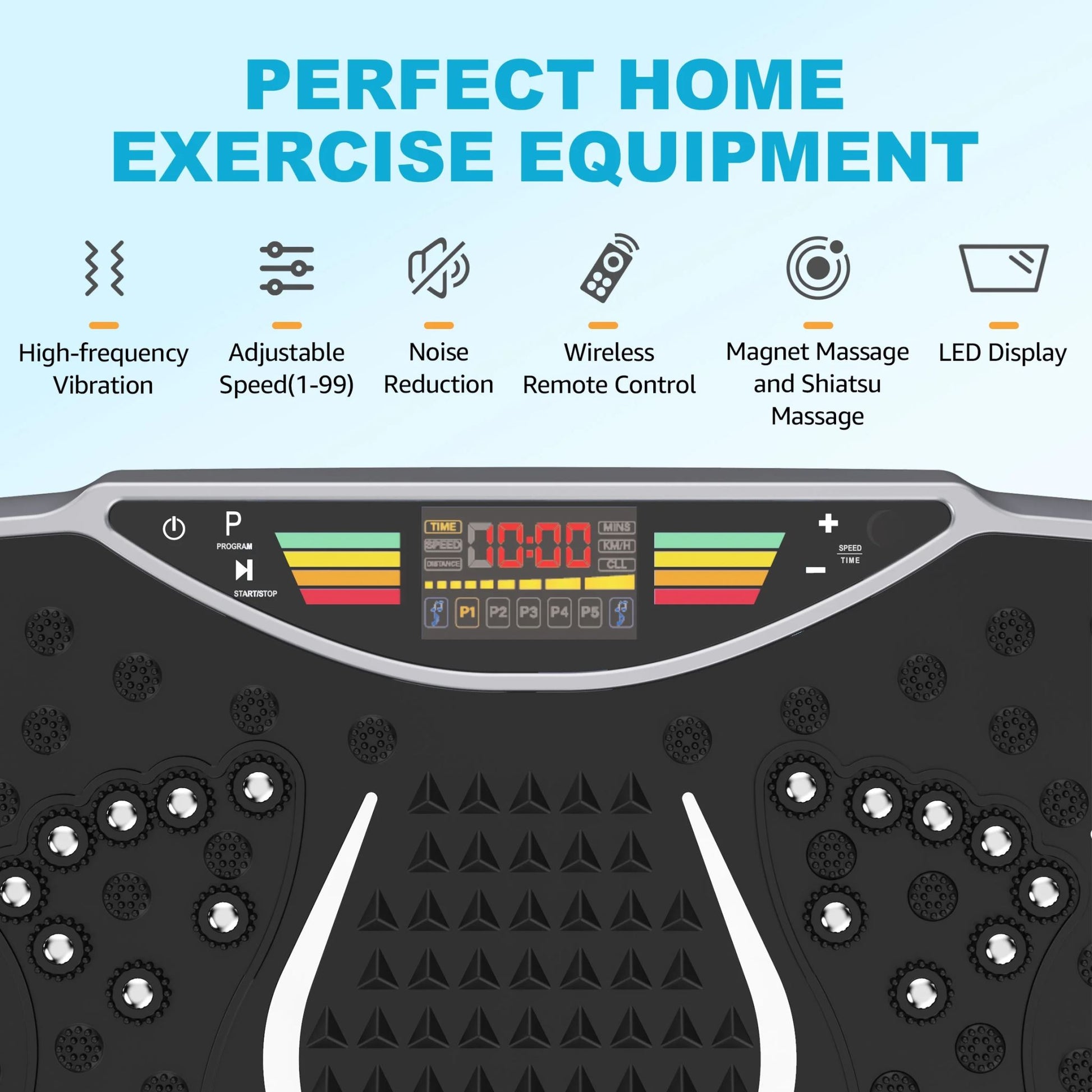 User standing on vibration plate exercise machine during workout