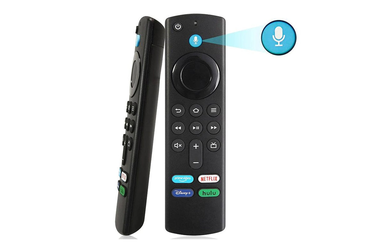 Close-up of voice control button on Fire TV Stick remote