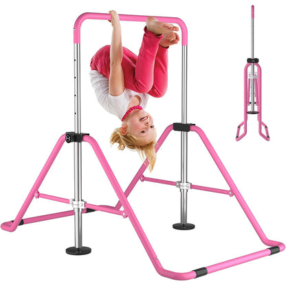 Gymnastic training bar set up in a home exercise room