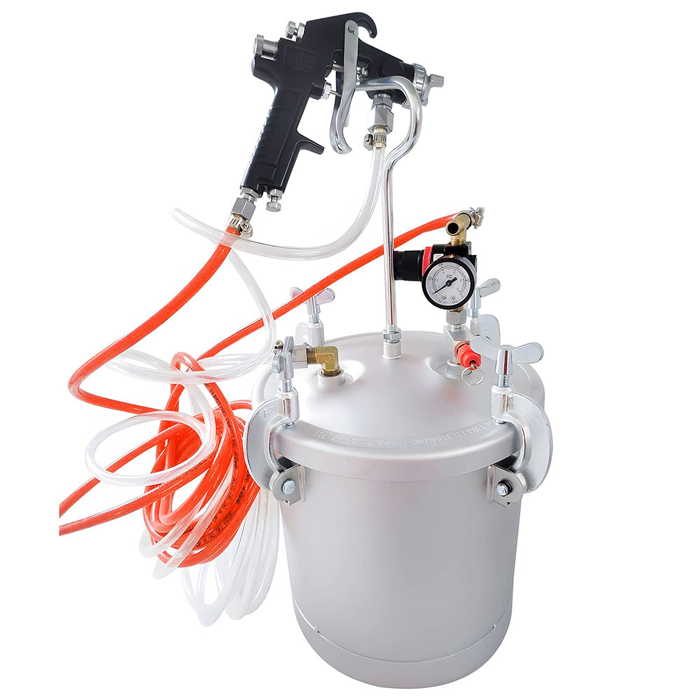 Top angle of 15L paint pressure tank with pressure gauge visible