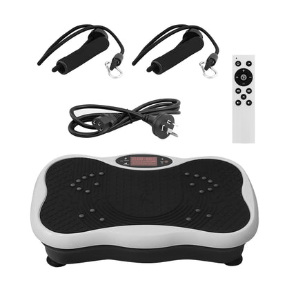 User standing on vibration plate exercise machine during workout