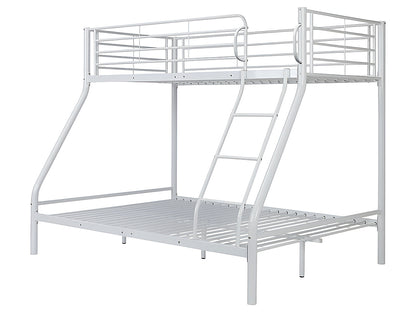Side angle of metal triple bunk bed with sturdy ladder