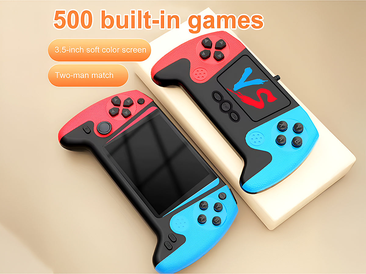 Side angle showing compact design of retro handheld gaming device