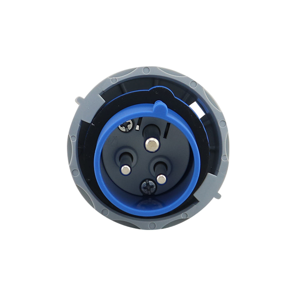 Back view of caravan lead connector plug male 16A IP67 showing cable entry