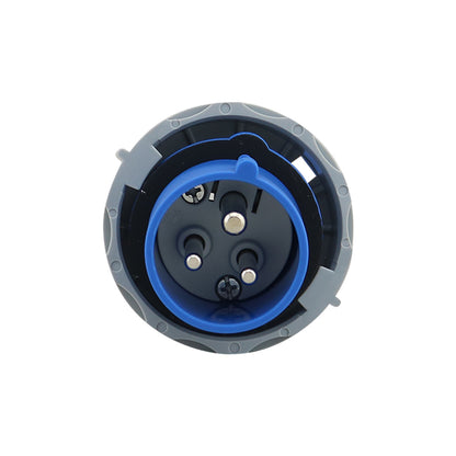 Back view of caravan lead connector plug male 16A IP67 showing cable entry