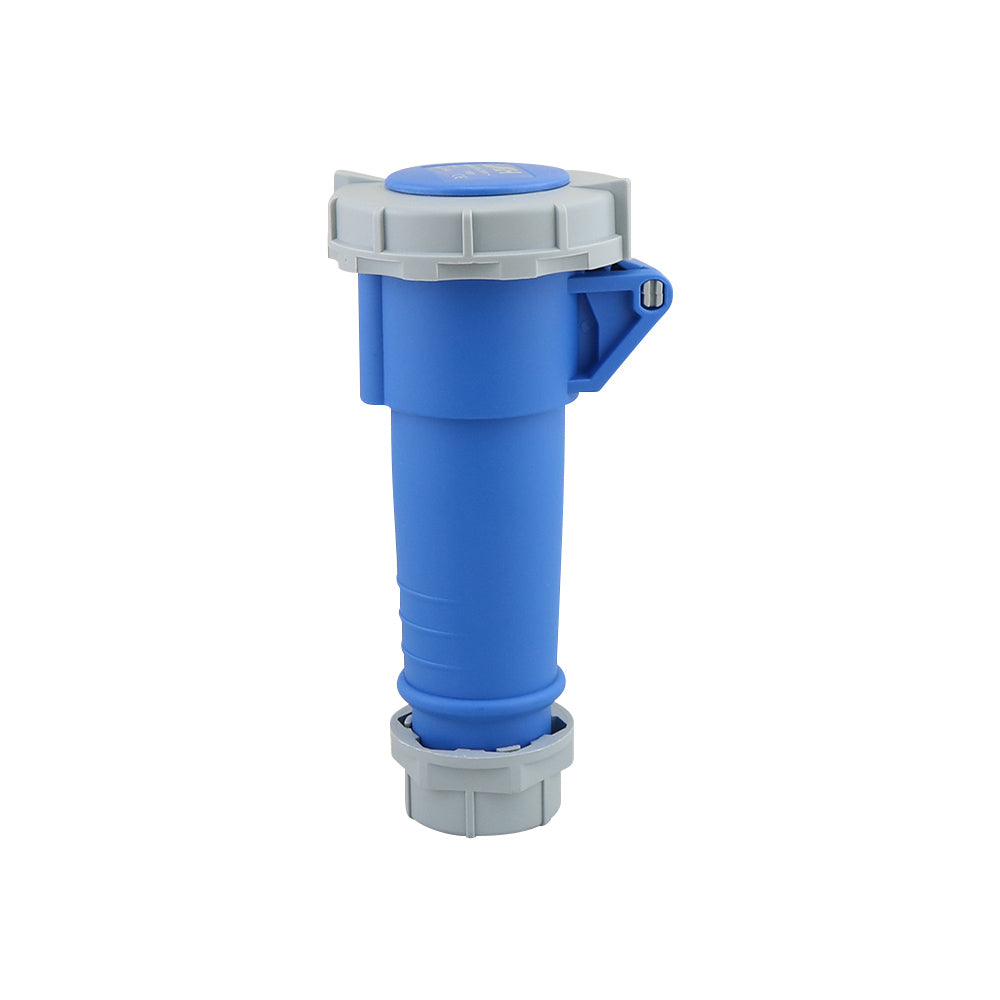 Back view showing cable clamp on caravan lead connector plug female