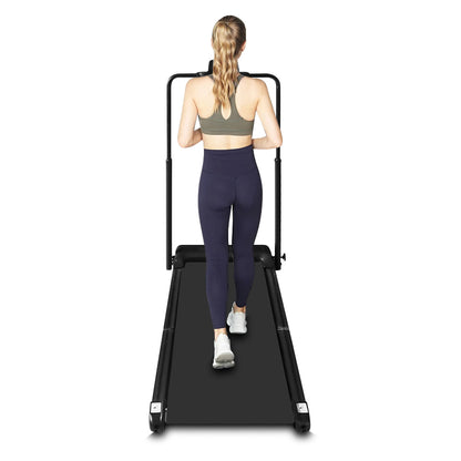 Walking pad treadmill unfolded with dimensions visible
