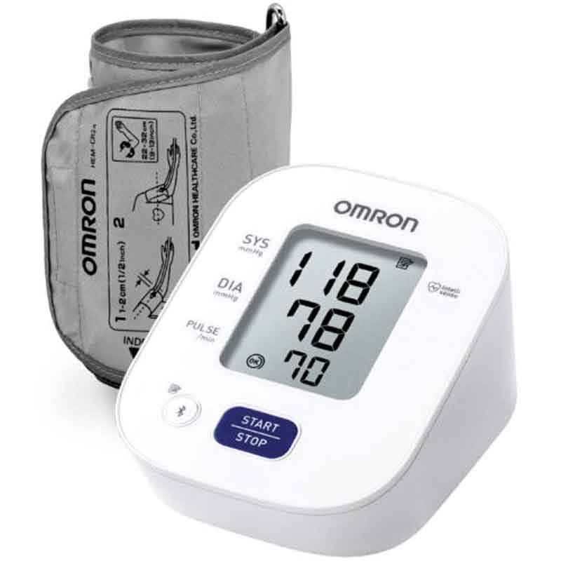Omron Bluetooth blood pressure monitor showing cuff wrapping guide
