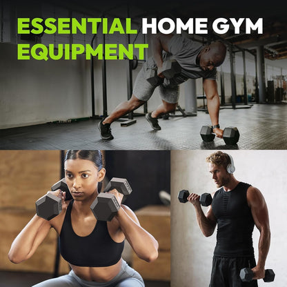 Dumbbell set 2x 10kg hex weights showing size and grip