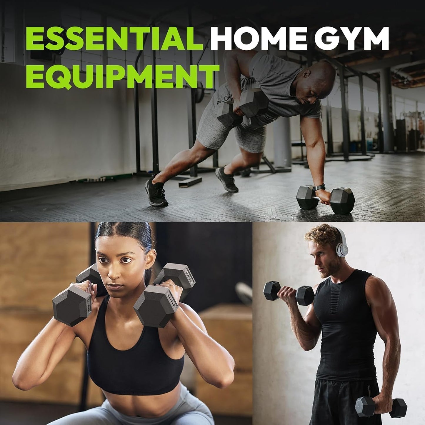 Dumbbell set 2x 10kg hex weights showing size and grip