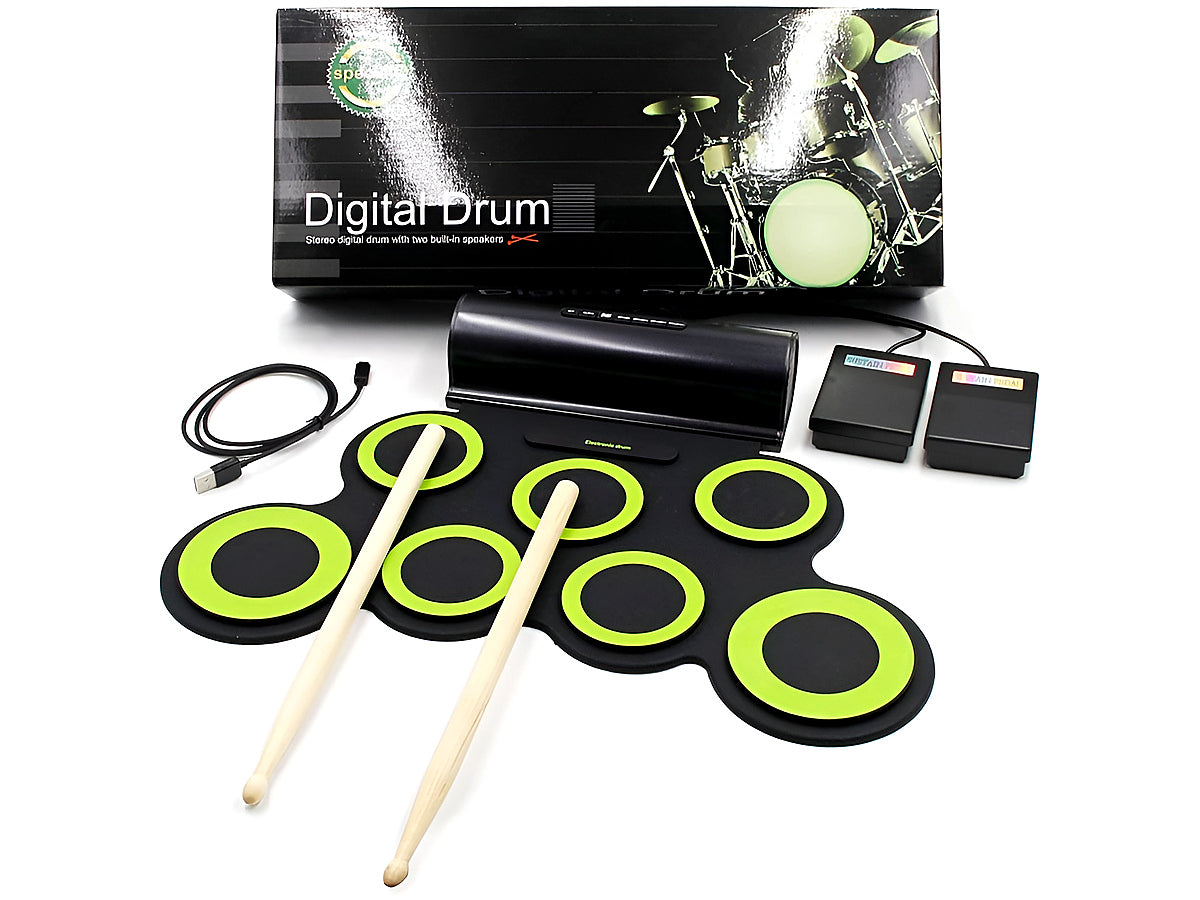 Close up of roll up drum kit electronic snare pad in black