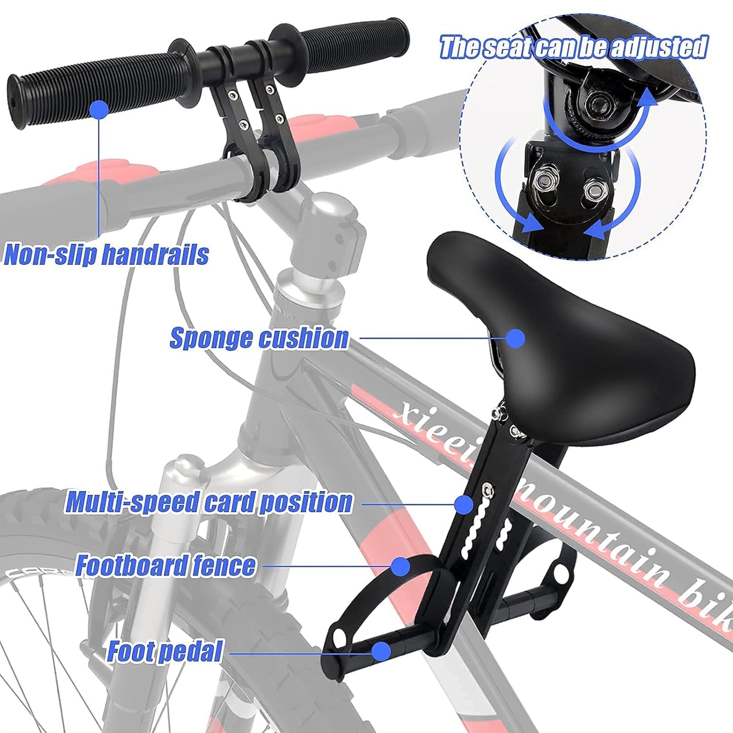 Bike seat and handlebar pack with quick-release attachment visible