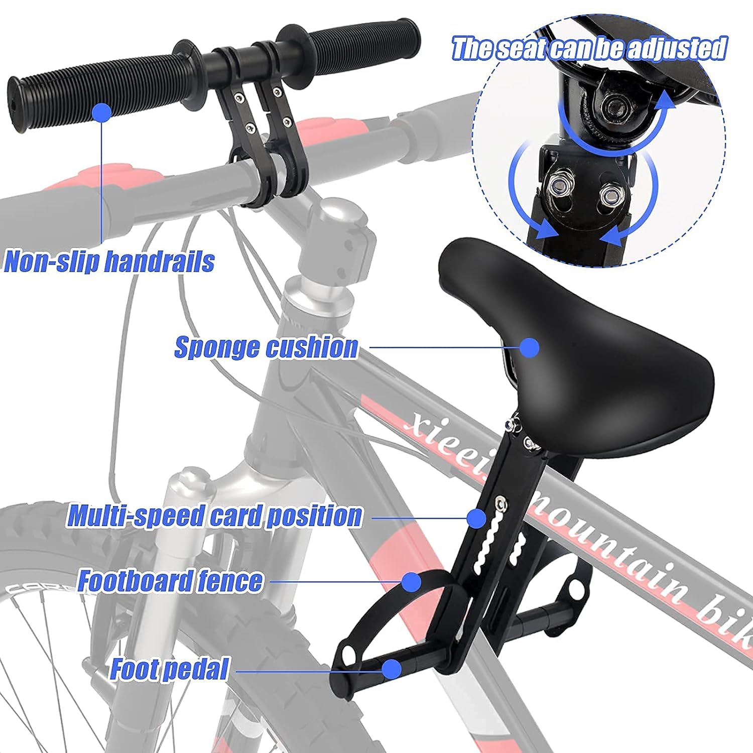 Bike seat and handlebar pack with quick-release attachment visible