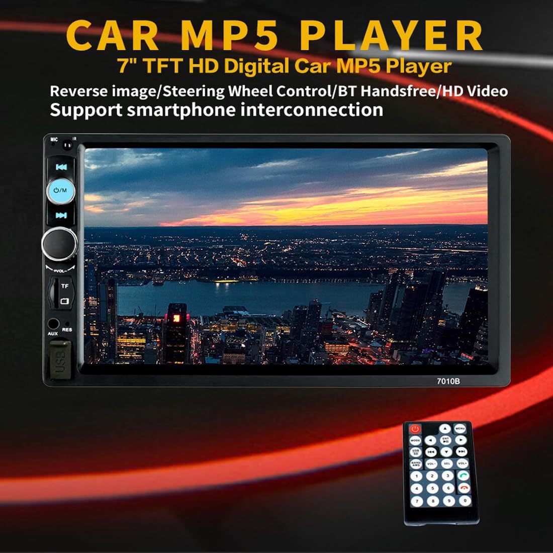 Car Stereo 2 DIN Bluetooth showing Mirror Link connection with smartphone