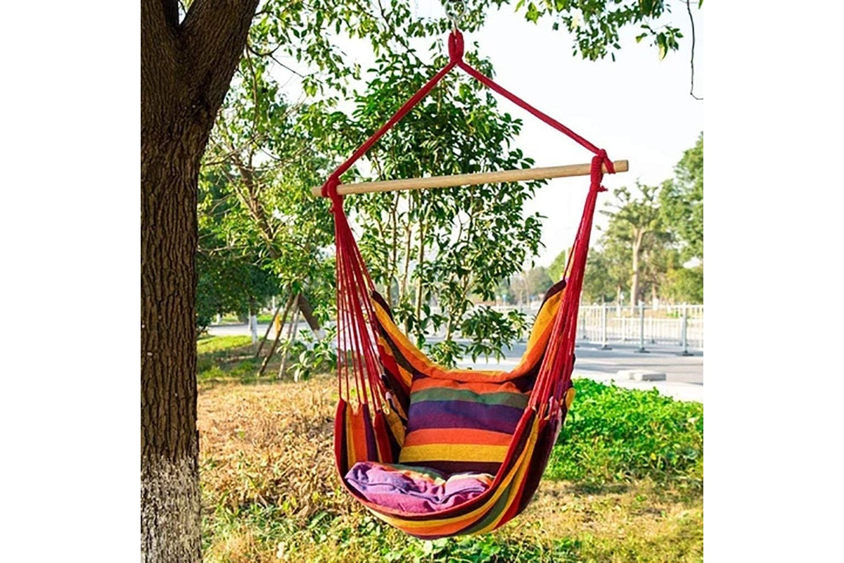 Close up of canvas material on hammock hanging chair