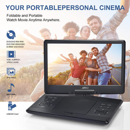 Portable DVD player 14inch displaying USB and SD card slots