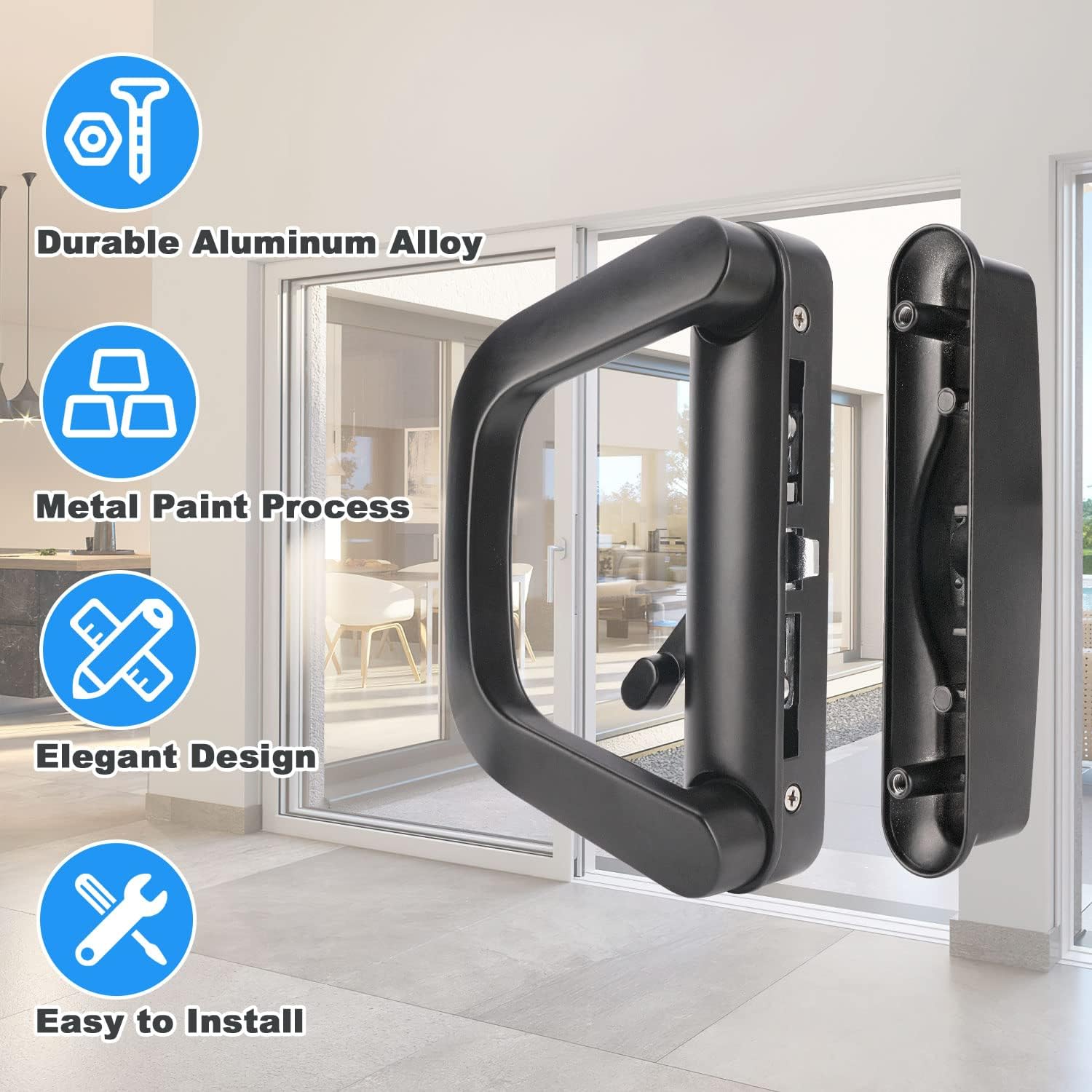 Exterior patio sliding door handle in black aluminium