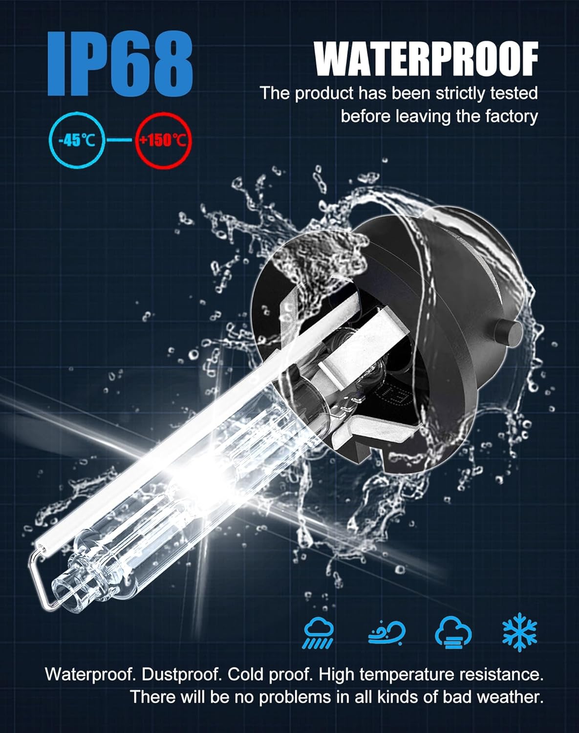 D4S HID xenon bulb installed in vehicle headlight housing