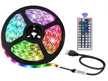 Waterproof LED strip light with remote control on white background