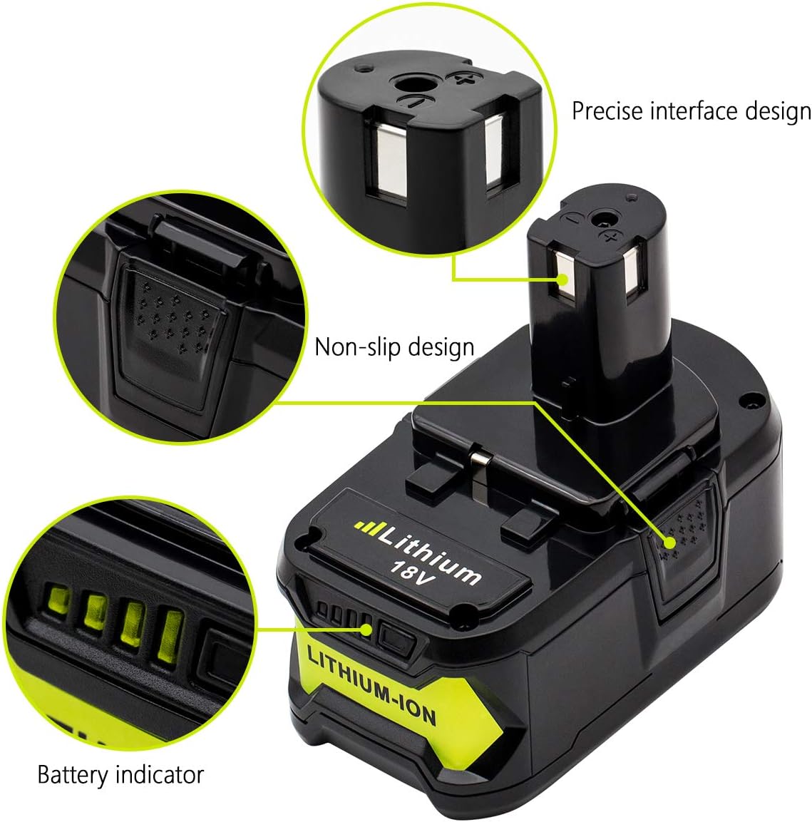 Ryobi 18V 6Ah battery highlighting Samsung Sony cells inside