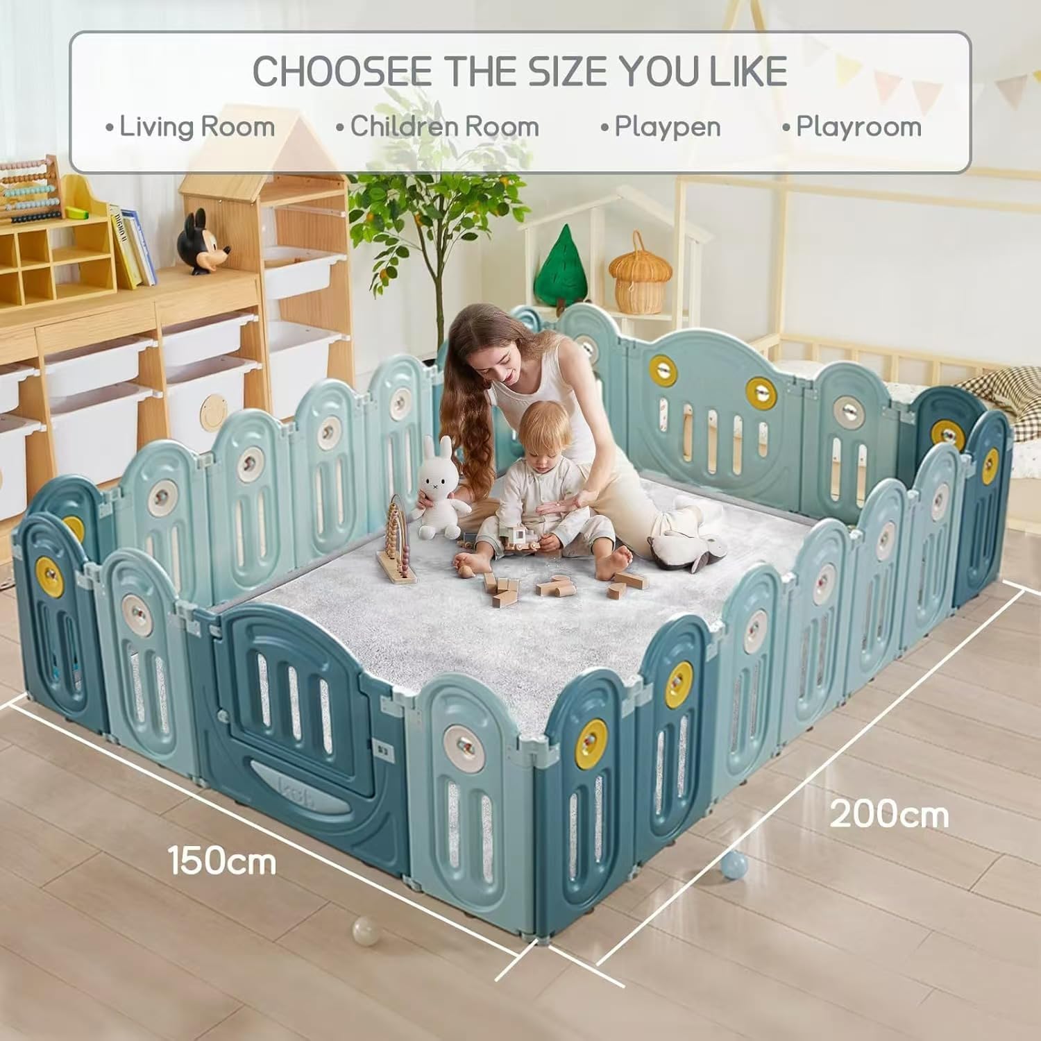 Soft play mat used for tummy time on wooden floor