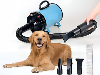 Side angle of grooming blower highlighting adjustable speed dial