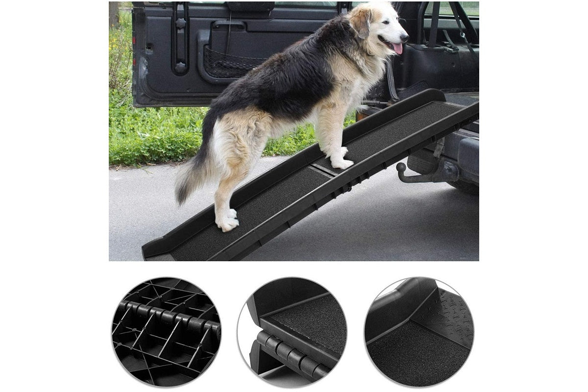 Side view of dog ramp with textured walking surface