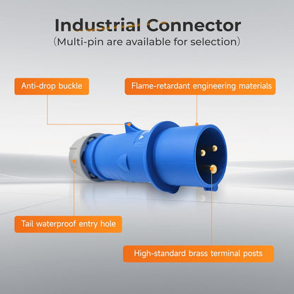 Caravan lead connector plug male 16A IP67 connected to caravan power lead