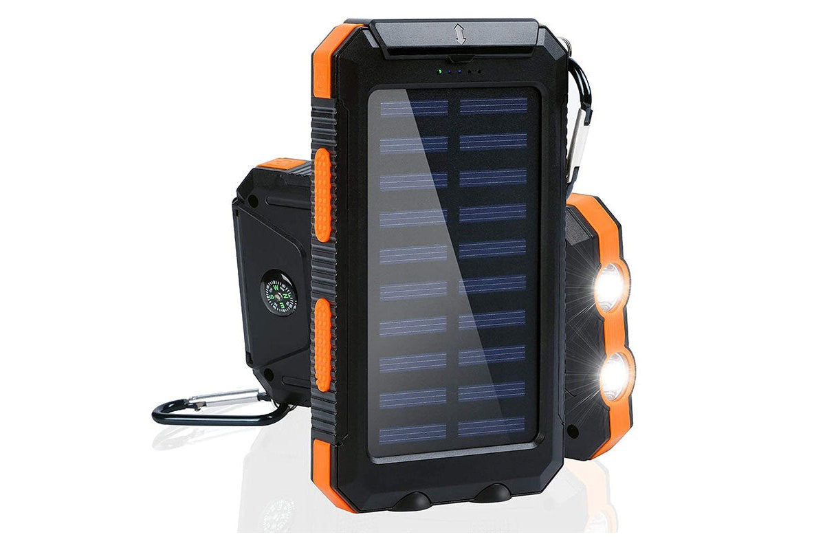 Close up of solar panel on solar power bank for outdoor charging