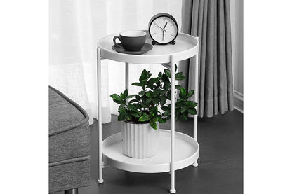 Side angle of Coffee table Iron Side Table showing 2 tiers