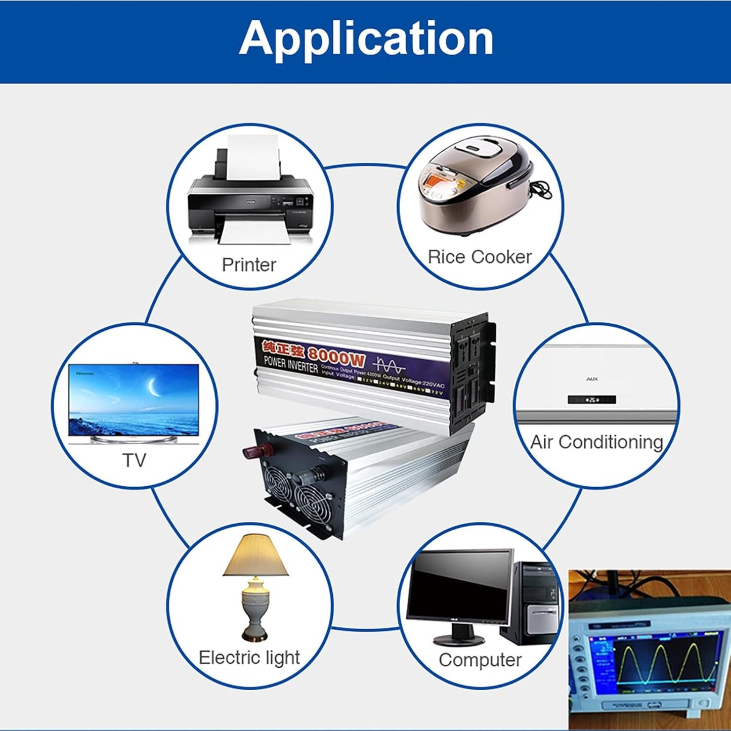 Pure sine wave inverter 8000W with cables attached for car use