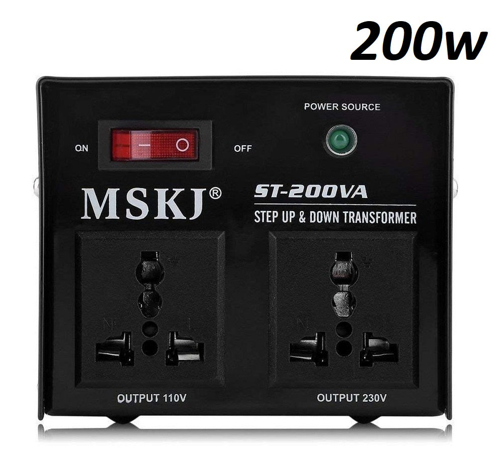 Back view showing voltage input and output sockets