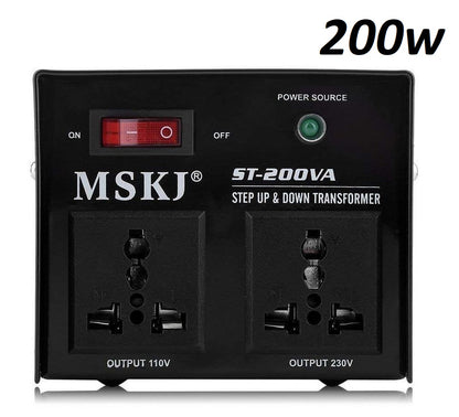 Back view showing voltage input and output sockets