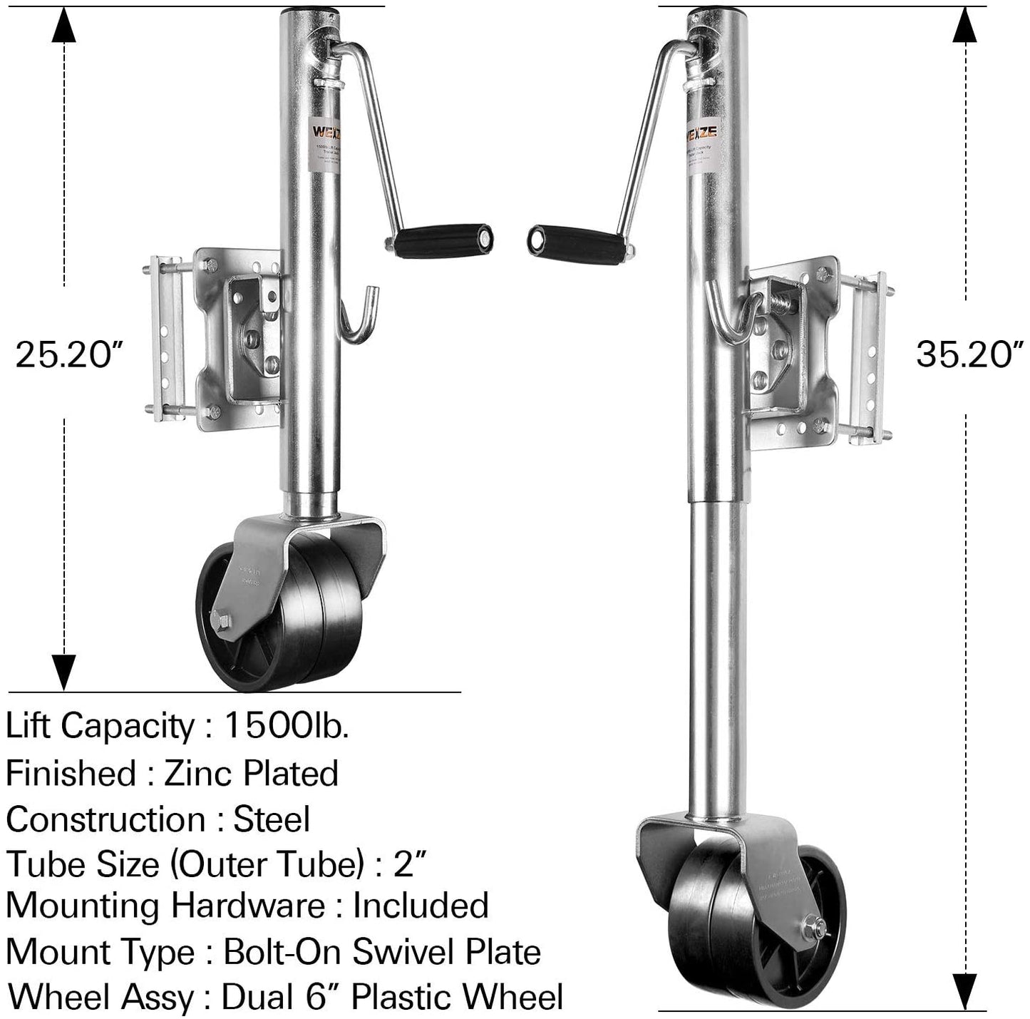Removable wheel feature on jockey wheel heavy duty 1500lbs