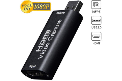 Side angle of HDMI to USB video capture card with HDMI input