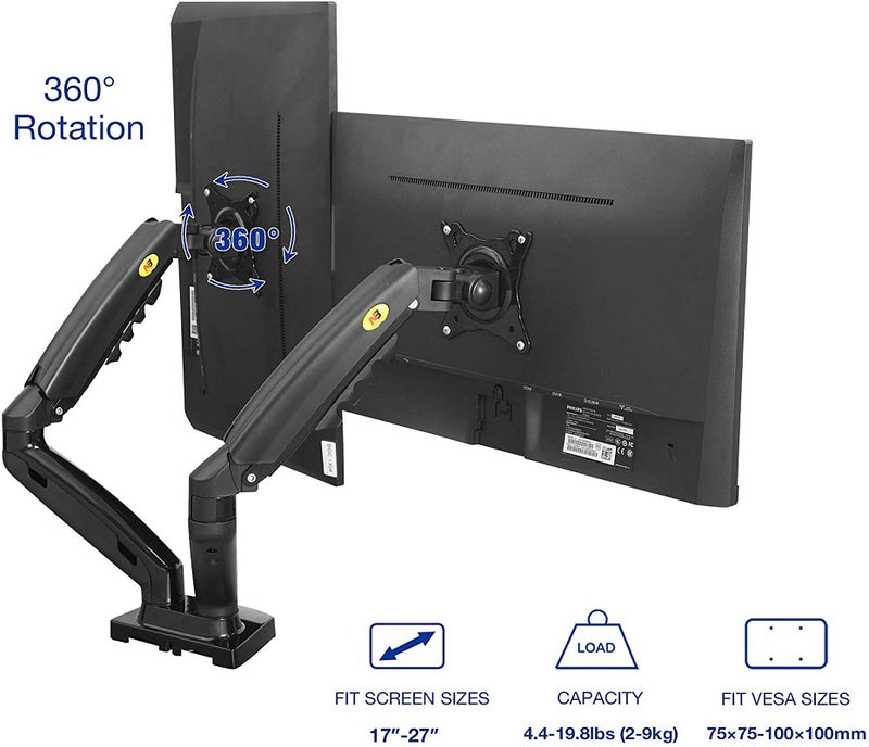 Dual arm monitor stand