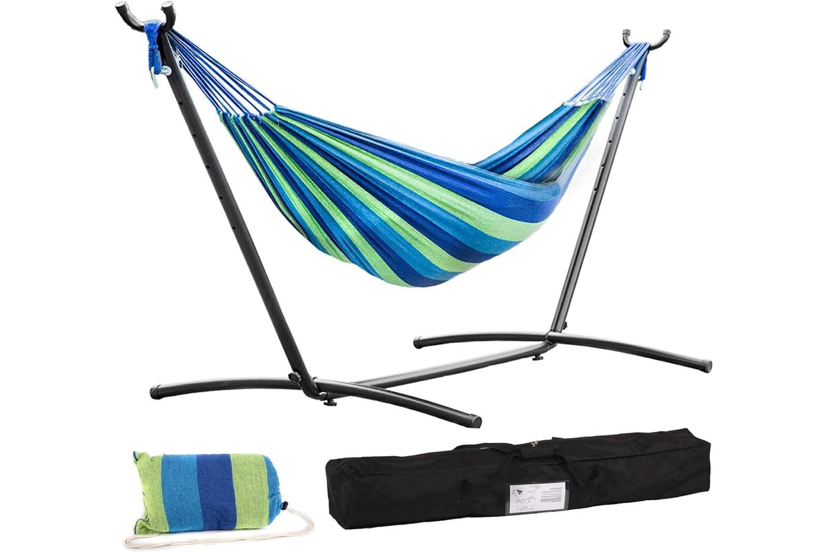 Side view of hammock chair swing chair with steel stand