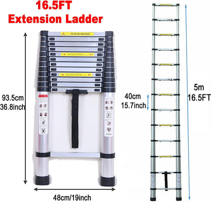 5m aluminium telescopic ladder leaning safely against wall