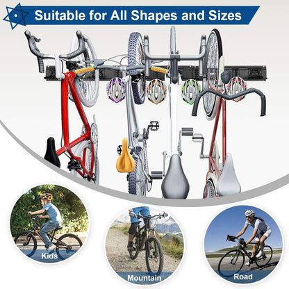 Bike Storage Rack Garage Wall Mount Hanger for 6 Bicycles + 5 Helmets