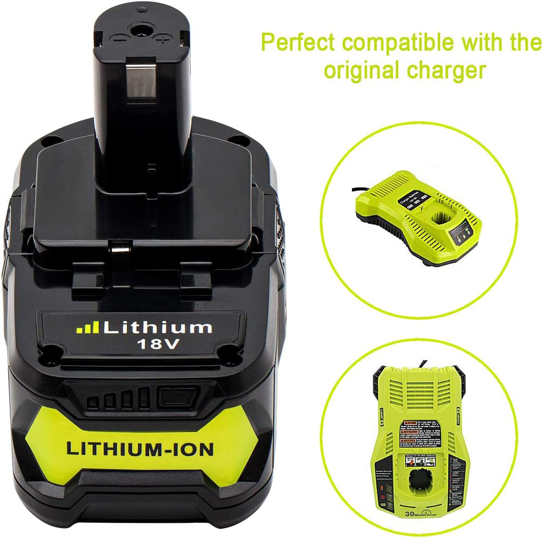 Side angle of Ryobi 18V 6Ah lithium-ion battery casing