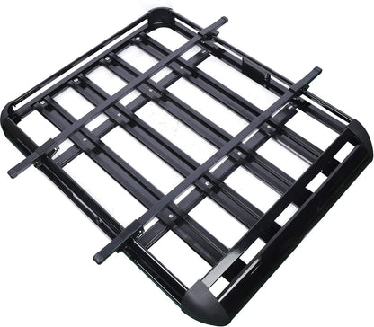Underside view showing mounting points of car top basket rack