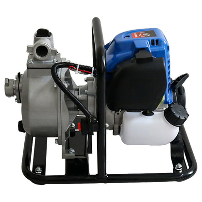 Compact petrol water pump with fuel tank visible