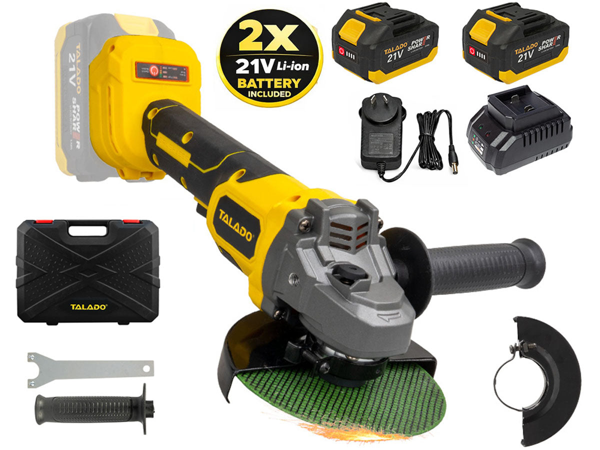 Angle grinder grinding metal surface with sparks