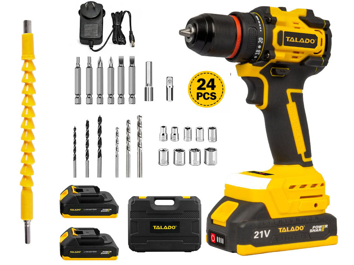 Cordless drill driver with accessory kit and storage case