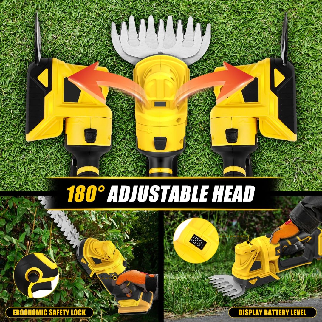 Cordless hedge trimmer with two 21V batteries included